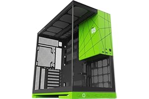 Geometric Future M5 Mid Tower ze szkła hartowanego, etui do gier E-ATX/ATX, stal 1,2 mm, typ C, panele beznarzędziowe, obsługa chłodnicy 420/360, dwukomorowy, czarny/zielony, GEO-M5-BNY