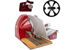 Berkel Aufschnittmaschine Home Line 250 in rot - Premium Schneidemaschine inkl. handgefertigtem Einlegebrett + Schleifaufsatz + Messerabnehmer - Sonderangebot