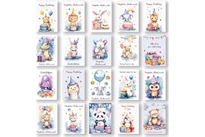 BIROYAL Zestaw 27 kartek urodzinowych dla dzieci z kopertą – kartka Happy Birthday – kartki z życzeniami urodzinowymi klasy premium jako zestaw kartek pocztowych – kartka urodzinowa dla dzieci