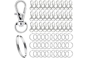 FRENDOUR 60pcs Keyring Rings Kit, 30pcs Swivel Clasps and 30pcs Keyrings with Split Rings for DIY Craft and Jewellery Making Hanging Crafts (Silver).