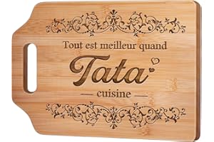 Giftasy Cadeau Tata, Planche à Découper en Bambou Gravée, Cadeau Tata Anniversaire, Idee Cadeau Tante, Cadeau Femme Original Utile, Cadeau Noel Tata - Tout Est Meilleur Quand Tata Cuisine