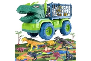 EPPO Dinosaur Truck Toy for Kids 3-5 Years Old, Large Tyrannosaurus Vehicle 8 Jurassic Dinosaurs, Activity Play Mat, Dinosaur Eggs and Trees, Escape Set for Boys and Girls