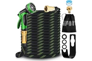 KEZIDHP Manguera Extensible 15 Metros con Pistola de Riego 10 Funciones | Flexible, Resistente y Antienredos | Conectores de Latón 1/2" y 3/4" Antifugas | Ideal para Jardín, Exteriores y Lavado de Coches