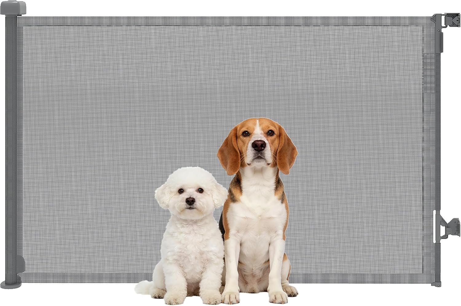 PawHut Barrera de Seguridad para Perros Retráctil, Extensible hasta 140 cm de Ancho y 93 cm de Alto, para Escaleras y Puertas, Valla para Perros Pequeños y Medianos, Uso con Una Sola Mano, Gris