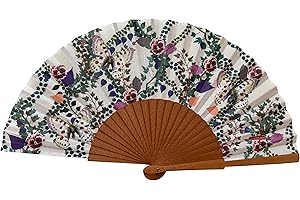 Abanico Español Diana - Madera y Algodón - 23 cm - Estuche y Funda de Yute - Accesorio de Moda - Hecho a Mano en España - Eventos y Regalos - Colección Alzar la Mirada - Tusitala Barcelona