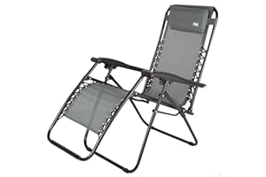 AKTIVE Chaise Pliante, Gravité Zéro, Gris, avec Coussin et Repose-Pieds, Confortable et Robuste, Anti-Bascule, Acier et Textilène, Max 110 kg, Jardin, Camping