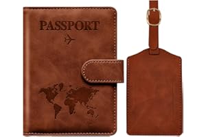 Toctax Protege Passeport Francais et Etiquette Valise, Protège Passeport avec Bloqueur RFID, Protège-passeports pour Hommes et Femmes, Passport Cover pour Travel Essentials, Passport Holder (Brun)