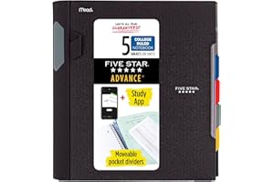 Five Star Notatnik spiralny + aplikacja do nauki, 5 przedmiotów, papier w linie, zaawansowany notatnik z osłoną spiralną, ruchome przegrody z zakładkami i rozszerzanymi kieszeniami, 200 arkuszy,
