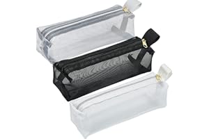 GINOYA Mesh Pencil Case, 3pcs Makeup Brush Bag Nylon Cosmetic Pouch with Zipper for Travel Office Purse Diaper Bag