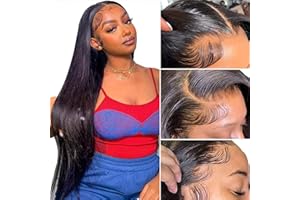 MEGALOOK Parrucca Donna Capelli Veri Umani 13x4 HD Transparent Lace Front Wigs Straight 200% Density Brazilian Virgin Human Hair Wigs Pre Plucked Bleached Knots with Baby Hair Glueless parrucche 34 Pollici