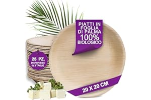 Waipur Piatti in Foglia di Palma Biologici - 25 Pz Rotondi 20x20 cm - Stoviglie Monouso Biodegradabili di Alta Qualità - Eleganti e Resistenti - Naturali e Compostabili - Simile al Bambu