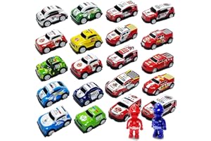 TOYABI Conjunto de 20 Coches de Fricción y 2 Figuras de Policías - Coches Para Niños de 3-8 Años, Coche Policía Juguete Para Niños, Escala 1:64, de Cumpleaños