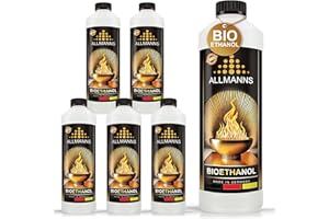 Allmanns Bioethanol 6 x 1l 100% | Bio Ethanol 100 Prozent | Reiner Bioalkohol geeignet für Indoor & Outdoor | ideal für Tischkamin Tischfeuer Kaminofen Feuerstelle Feuersäule