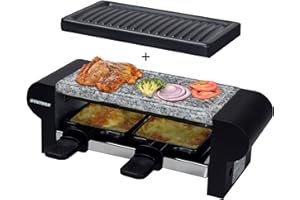 ‎SYNTROX GERMANY Syntrox Germany Edelstahl Design Raclette Glarus mit Grillplatte und Platte Heißer Stein für 2 Personen