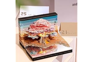 Auniq 2026 Calendrier de Bureau 3D Bloc Notes avec lumière LED, 3D Arbre Calendrier Hebdomadaire 2026 Pièce de temps Calendriers DIY Papier Sculpture d'artisanat d'art Cadeau pour Noël Nouvelle Année