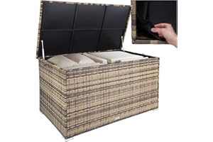 tectake® Coffre de jardin Exterieur, Coffre à Coussins 750 L en Aluminium Polyrotin 145 x 82,5 x 79,5 cm, Couvercle Rabattable, Poignées pour Rangement des Outils de Jardin, Jouets
