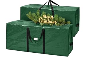 SONGMICS Christmas Tree Storage Bag, Fits Artificial Trees up to 7.5 ft, Large Heavy Duty Decorations Organiser with Zip, Reinforced Seams, Long Handles, Tear-Resistant PE, Green RXS005C01