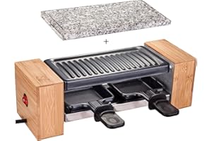 ‎SYNTROX GERMANY Syntrox Raclette 2 Personen Biel 320W, Mini Raclette Grill mit Heißer Stein und Emaillierter Grillplatte, 2 Antihaft Pfännchen, Holzgestell, Temperaturregelung, Kompakt für Paare