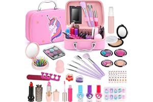 Cezetoy 27PCS Ensemble de Maquillage pour Filles,Ensemble Cosmétique Lavable avec Trousse de Maquillage Enfants Filles Maquillage Ensemble de Maquillage Jeu de Rôle Jouet Cadeau pour Filles