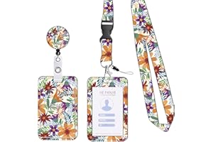 KHDULQ Collier Porte Carte, Porte Badge, Porte Badge Tour De Cou (Motif Fleur Orange) Pour Fournitures De Bureau Et Scolaires.