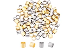 DICOSMETIC 100Pzs 6mm 2 Colores Acero Inoxidable Columna Cuentas Europeas Tubo de Columna Cuentas Espaciadoras Cuentas Espaciadoras Sueltas de Metal para la Fabricación de Joyas,Agujero:5mm