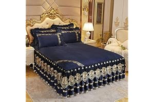 JTBDWOSK Samt Tagesdecke Ruffle Bett Rock Leintuch Bettrock Spannleintuch Bettvolant Bettwäsche Set 3tlg Bettüberwurf Kissenbezüge Bed Elegant Comfort Anti-Falten,D,200x220cm