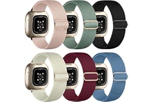Chinbersky 6er-Pack Armband Kompatibel mit Fitbit Versa 3/4 und Sense - Verstellbares Dehnbares Nylon Sportband für Damen und Herren
