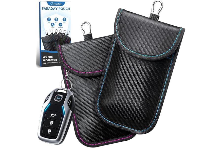 Faraday Pouch for Car Keys, Red and Blue Car Key Signal Blocking Case, RFID Key Pouch Keyless Car Blocker, Anti-Theft RFID Car Key Holder Car Safety Protector