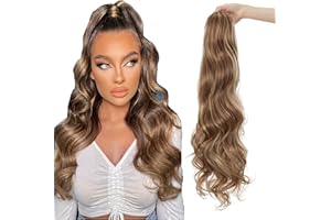 MY-LADY 60cm Drawstring Ponytail Largo Grande Ondulado Postiza de Pelo Sintético con Clips Extensiones de Cabello Se Ve Naturl Cola de Caballo con cordó Mezcla de marrón claro Rubio ceniza