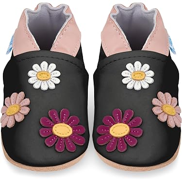 Chaussons Bébé Dotty Fish Cuir Souple - Sandales Fleuries Antidérapantes - 0-6 Mois à 2-3 Ans