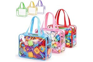 Jamiukro 6-teiliges Set Bunte Transparente Spielzeug-Aufbewahrungstaschen | 29.7 × 9.4 × 22.1 cm | Wasserdichtes PVC für Lego, Spielzeugautos und Puzzles(Farbe)