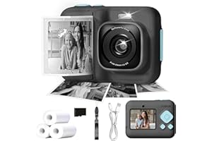 ETIKEZ Kids Camera, 1080P Instant Digital Print Camera for Kids, Christmas Birthday Gifts for 4 5 6 7 8 9 10 Year Old Girls Boys, Portable Toy with 1 Pack 32GB SD Card & 3 Pack Printing Paper, Black