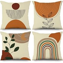 ASDCXZ Boho Kissenbezug 40x40 cm 4er Set, Modern Abstrakt Kunst Blätter Sonne Beige Sofa Kissen Bezug Dekokissen Kissenbezüge Kissenhülle Waschbar Polyester Flachs Textil Outdoor Kopfkissenbezug Küche, Haushalt & Wohnen