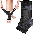 Xspring Ankle Brace Compression, 1 Pair Ankle Support Sleeve with Adjustable Straps, Men and Women Ankle Compression Sleeve Causes Swelling, Sprained Ankle, Plantar Fasciitis, Sport and Running