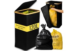 Deco haus Gult säckstativ med lock [90–120L] | Soptunna för Gula Påsar - Papperskorg 120 liter – Dragkedja - Gult Säckstativ