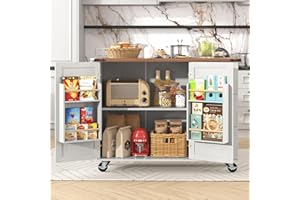 ‎DRIXNO DRIXNO Kücheninsel, Servierwagen mit ausziehbarer Arbeitsplatte, Küchenschrank,Küchentrolley,Speisewagen mit Holzmaserung, Speisewagen mit Zwei Türen und DREI Schubladen