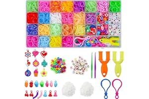 Elekin Loom zestaw 2000+ kolorowych taśm gumowych, "zrób to sam", pudełko z akcesoriami (perły, wisiorki, charmsy, klipsy Y Loom, klipsy w kształcie litery S i szydełka) do bransoletek, prezent dla