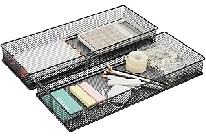 Annova Mesh Drawer Cabinet and Shelf Organizer Bins Storage Basket School Office Supply Holder Tray- Set of 2 (Black, 38x15x5 cm)
