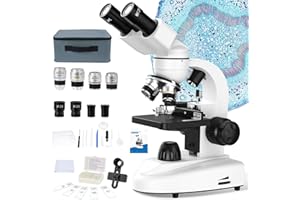 MAXLAPTER Microscope Binoculaire 40X-1000X pour Adultes Enfants, Microscope Composé Professionnel avec Platine Mécanique, Jeu de Lames, Mallette de Transport, pour Les étudiants Lab L'école L'maison