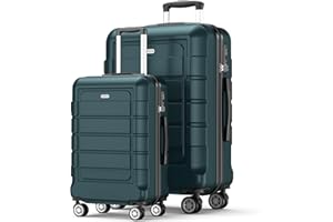 SHOWKOO Set di Valigie Rigide 2 Pezzi Espandibile ABS+PC Leggero Ultra Durevole Valigia Trolley da Viaggio con Chiusura TSA e 4 Ruote Doppie (M-XL, Verde)