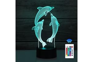 SISYS Lampada 3D LED 16 Colori Telecomando Illusione Ottica 3D Lampada Decoration Lampada Con Cavo Usb I Migliori Regali di Natale di Compleanno per Ragazzi e Ragazze, Delfino