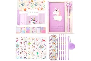 Maomaoyu Ensemble de Papeterie Licorne, Cadeau de Trousse Licorne pour Les Filles de 4 5 6 7 8 9 10 Ans, Comprenant Trousse à Crayons, Carnet, Autocollants, Violet