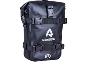 ARMOURAIN Bolsa Parachoques Moto Impermeable 6L Bolsa para Motocicleta Lateral con Correa para el Hombro,Herramientas de Equitación Accesorios (PVC Negro)