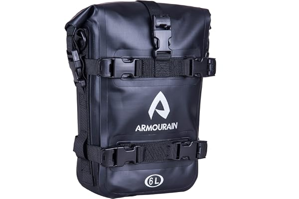 ARMOURAIN Sac Pare Choc Moto Etanche 6L Sacoche Latérale avec Bandoulière Motos Côté Cadre Sac équitation Outils Accessoires (PVC Noir)