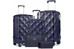 Sea choice Set de 5 Valises Rigide de Voyage de ABS Ensemble de Valises avec Trousse de Toilette Sac de Voyage Lot de 3 Bagages (55/65/76cm) avec Roues Pivotantes à 360° et Serrure TSA