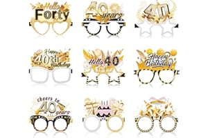 Konsait 40th Birthday Glasses, 18 Pack 40th Birthday Party Supplies, Hello Forty Cheers to 40 Years, Gold Retro Stylized Party Glasses for Men & Women