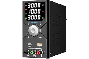 Jesverty Labornetzteil 0-30V 0-10A, einstellbares DC-geregeltes Tischnetzteil mit Encoder-Knopf, USB-A- und USB-C-Schnellladung, 4-stelliges LED-Display, voreingestellter Speicher - SPS-3010X