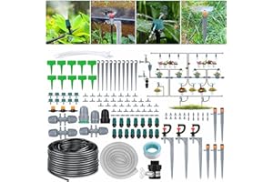 GOTGELIF 40+2M/132+6.6FT Greenhouse Irrigation Hose, 154Pcs Garden Watering System Micro Drip Irrigation Kit with 4-Types Nozzles & 4x6-Way Connector & 1/4" Tubing Valve, Auto Plant Watering Device for Outdoor