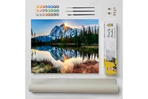 DonElton Pintar por Números para adultos Paisajes - 40x50 cm Kits de pintura con Pinceles, colores acrílicos y lienzo de lino, Sin marco - Regalo creativo (Montaña y Lago)