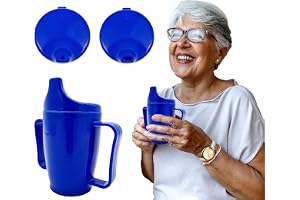 Tiga-Med Kubek z 2 uchwytami, 280 ml, system podwójnej pokrywki do płynów i gotowania, nadaje się do mycia w zmywarce i używania w kuchence mikrofalowej, niebieski